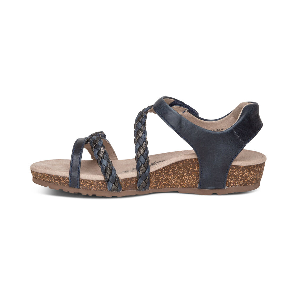 Aetrex Women's Jillian Braided Quarter Strap Sandals - Navy | USA TAWIDXR